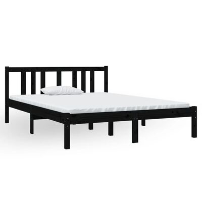 vidaXL gultas rāmis, melns, masīvkoks, 135x190 cm, divvietīgs