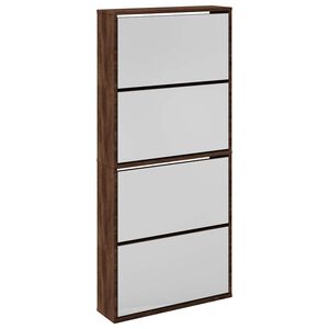 vidaXL apavu plaukts ar spoguli, 4 nodalījumi ozola krāsa 63x17x134 cm