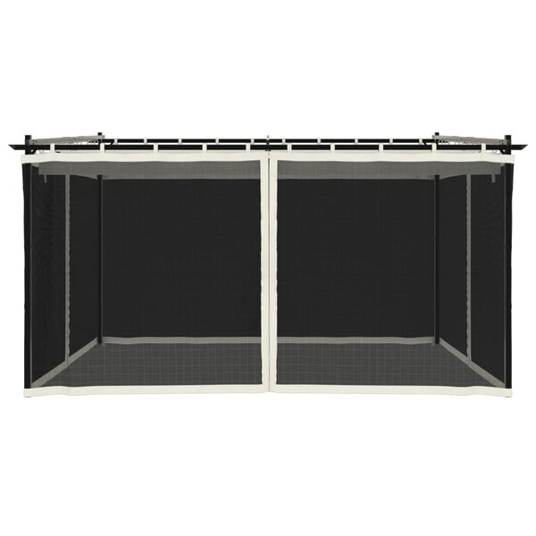 vidaXL dārza nojume ar tīkla sienām, 4x3 m, tērauds, krēmkrāsas