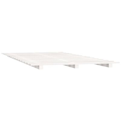 vidaXL gultas rāmis, balts, 135x190 cm, priedes masīvkoks