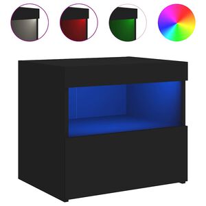 vidaXL naktsskapītis ar LED, melns, 50x40x45 cm