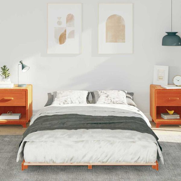 vidaXL Grīdas gultas rāmis Vaska brūna 140 x 190 cm Priedes masīvkoks