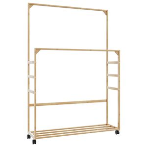 vidaXL drēbju statīvs ar plauktiem un riteņiem 90x35x155 cm bambusa