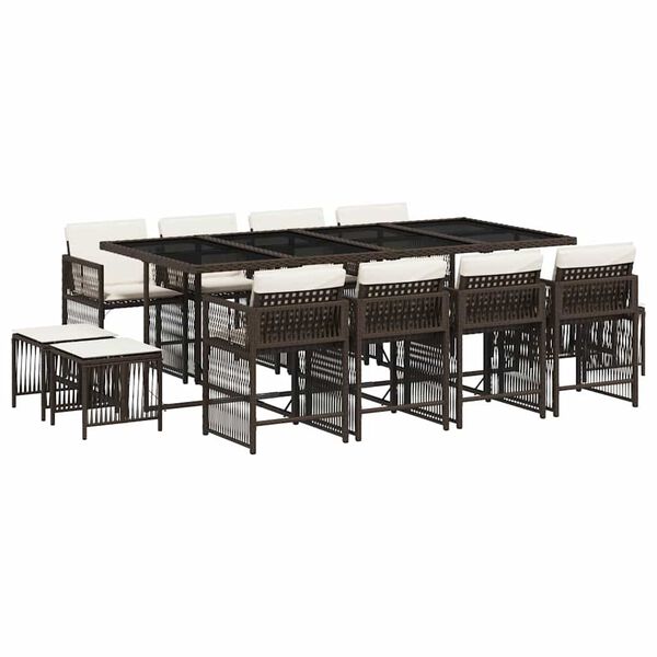 vidaXL 13-daļīgs dārza mēbeļu komplekts, matrači, brūna PE rotangpalma