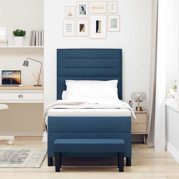 vidaXL Kastītes atsperu gulta ar matraci Zila 90 x 200 cm audums