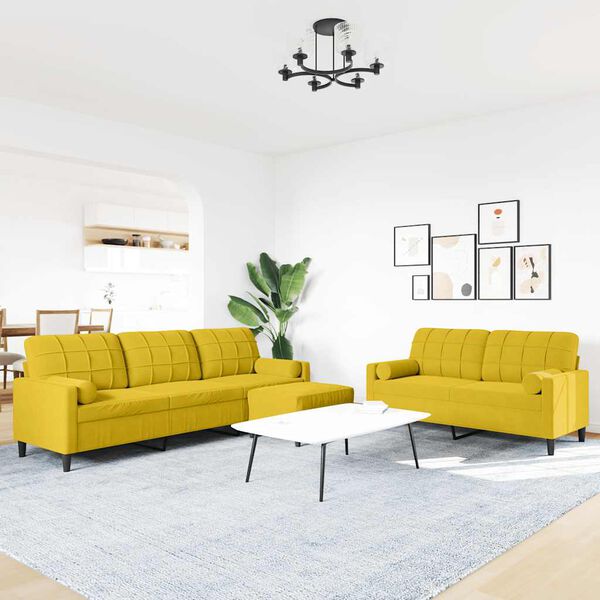 vidaXL trīsdaļīgs dīvānu komplekts ar spilveniem, dzeltens samts