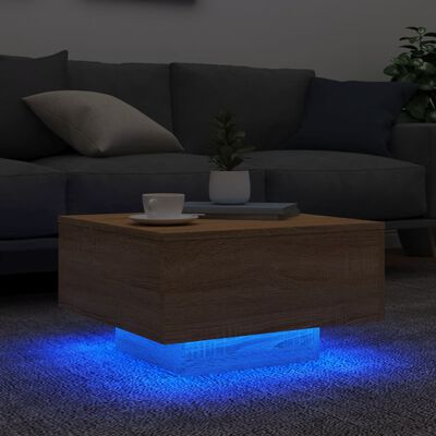 vidaXL kafijas galdiņš ar LED, ozolkoka krāsa, 55x55x31 cm