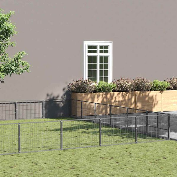 vidaXL suņu voljērs, sudraba krāsa, 54 m&sup2;, tērauds