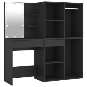 vidaXL spoguļgaldiņ&scaron; ar skapīti, LED, inženierijas koks, melns