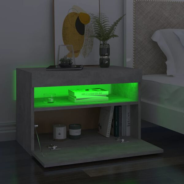 vidaXL naktsskapītis ar LED, 60x35x40 cm, betona pelēks, skaidu plātne