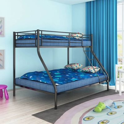 vidaXL bērnu divstāvu gultas rāmis, melns metāls, 140x200/90x200 cm