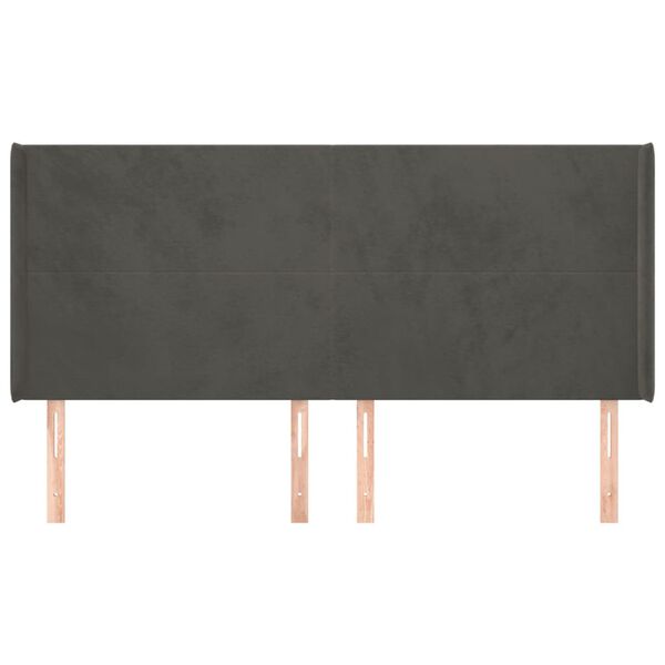 vidaXL galvgalis ar malām, tum&scaron;i pelēks samts, 183x16x118/128 cm