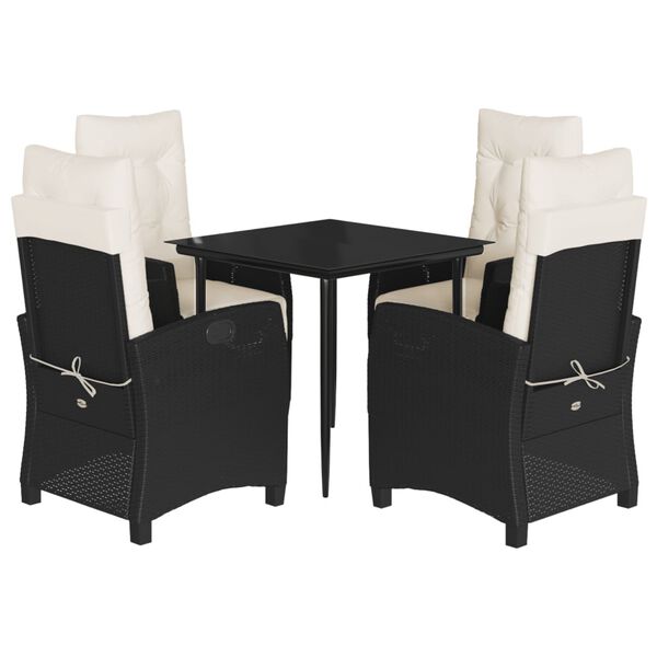 vidaXL 5-daļīgs dārza mēbeļu komplekts, matrači, melna PE rotangpalma