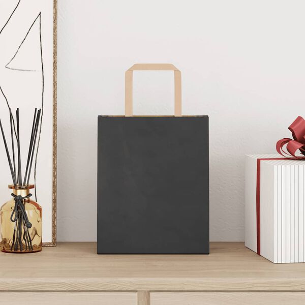 vidaXL papīra maisiņi 50 gab. ar rokturiem, melni, 18x8x22 cm