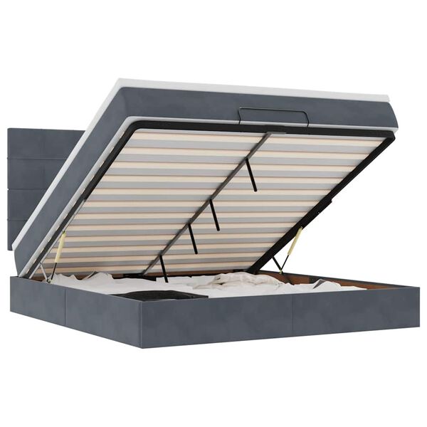 vidaXL Osmaņu gultas rāmis ar matračiem tum&scaron;i pelēks 160x200cm audums