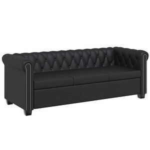 vidaXL Chesterfield dīvāns, trīsvietīgs, melna mākslīgā āda