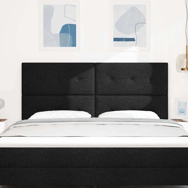 vidaXL LED gultas galva ar galvas klāju Melna 180 cm Poliesters