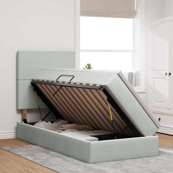 vidaXL Gulta ar uzglabā&scaron;anas vietu un matraci Gai&scaron;i pelēks 90 x 190 cm