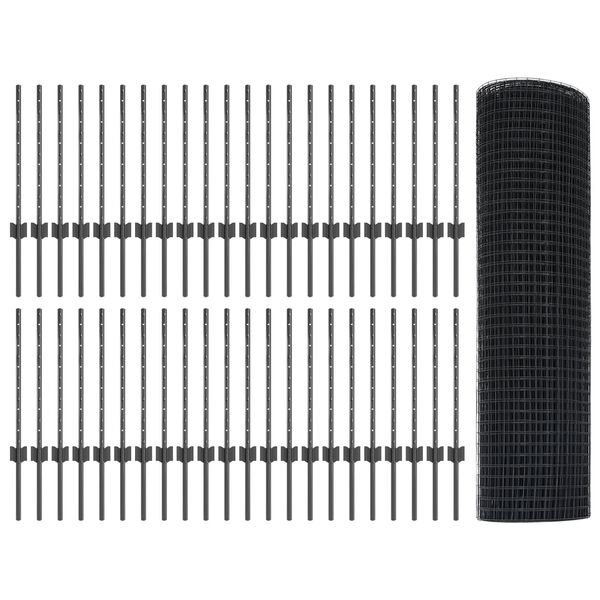 vidaXL Žogs ar stabu Pelēka 0,5 x 100 m Tērauds un PVC