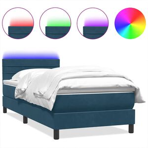 vidaXL atsperu gulta ar matraci, LED, tum&scaron;i zils samts, 80x220 cm