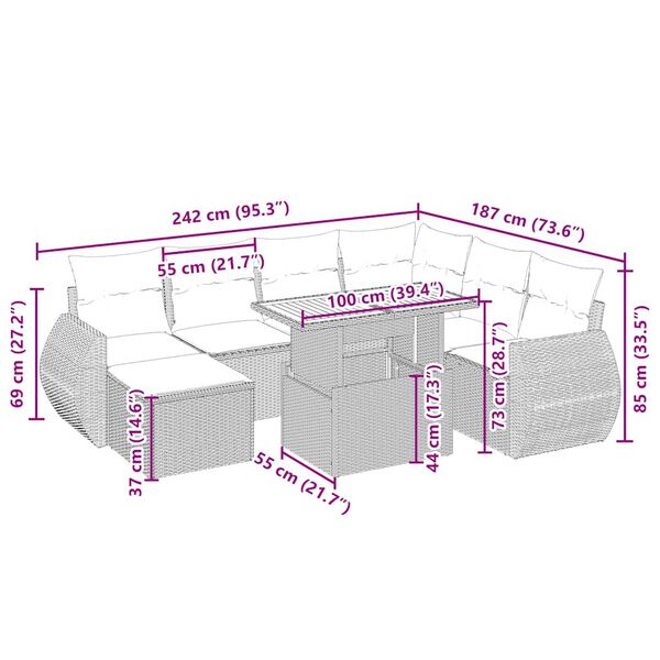 vidaXL 8-daļīgs dārza dīvāna komplekts, matrači, bē&scaron;a PE rotangpalma