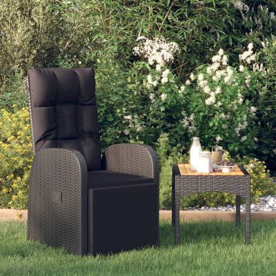 vidaXL atgāžams dārza krēsls ar matraci, melna PE rotangpalma