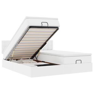 vidaXL Osmaņu gultas rāmis ar matračiem balta 200x200 cm mākslīgā āda