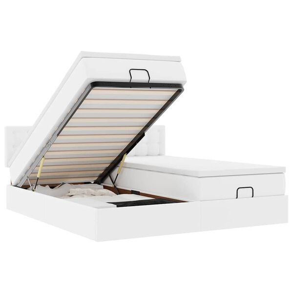 vidaXL Osmaņu gultas rāmis ar matračiem balta 200x200 cm mākslīgā āda