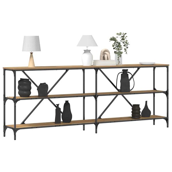 vidaXL Konsoles galds ar plauktu Mākslīgā ozola 200 x 30 x 75 cm