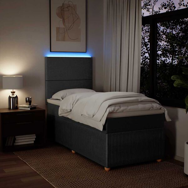 vidaXL atsperu gultas rāmis ar matraci, tum&scaron;i pelēka audums, 100x200cm