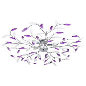 vidaXL griestu lampa, akrila lapiņas, 5 E14 spuldzes, violeta