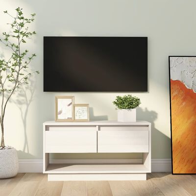 vidaXL TV skapītis, balts, 74x34x40 cm, priedes masīvkoks