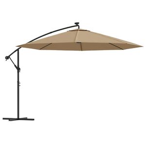vidaXL saulessargs ar LED gaismām un metāla kātu, 350 cm, pelēkbrūns