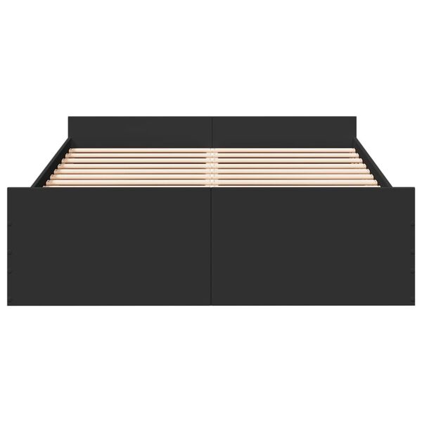 vidaXL gultas rāmis ar atvilktnēm, melns, 140x190cm, inženierijas koks