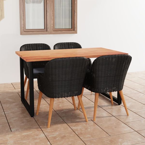 vidaXL 5-daļīgs dārza mēbeļu komplekts ar matračiem, PE rotangpalma