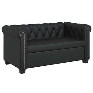 vidaXL Chesterfield dīvāns, divvietīgs, melna mākslīgā āda
