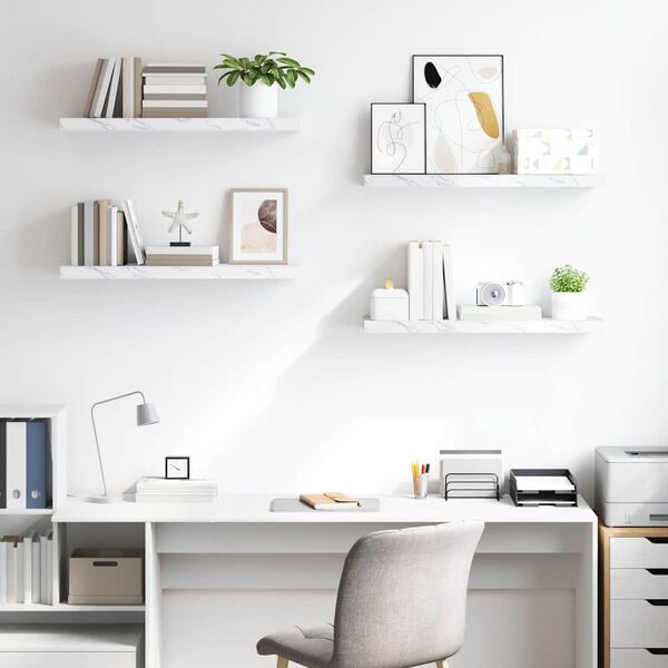 vidaXL Sienas plaukts 4 pcs Balts marmors 90 x 23,5 x 4 cm