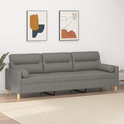 vidaXL trīsvietīgs dīvāns ar spilveniem, tumši pelēks, 210 cm, audums