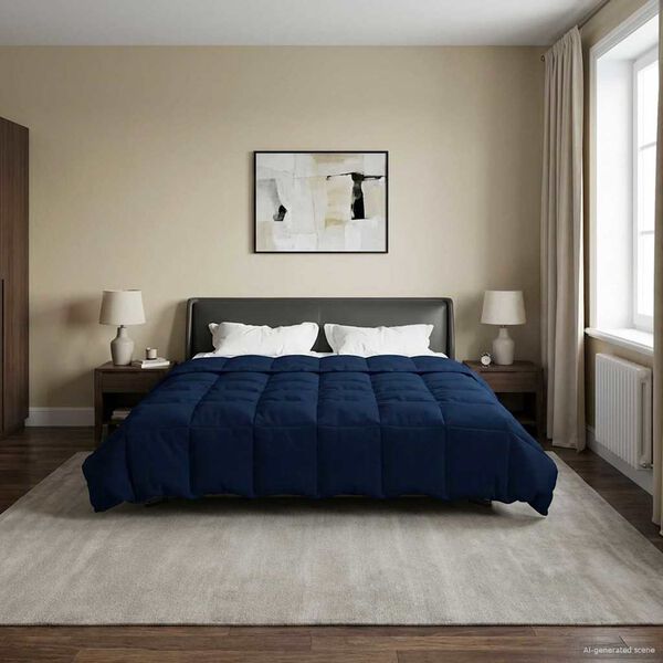 vidaXL Ziemas gultas sega Tiltiņ&scaron; Tum&scaron;i zils 220 x 240 cm Mikro&scaron;ķiedra