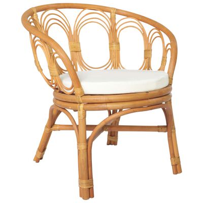 vidaXL virtuves krēsls ar matraci, brūna dabīgā rotangpalma, lins