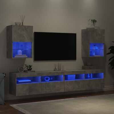 vidaXL TV skapīši ar LED, 2 gab., 40,5x30x60 cm, betona pelēki
