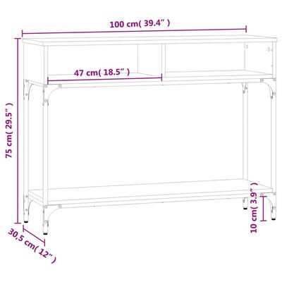 vidaXL konsoles galdiņš, pelēcīgs, 100x30,5x75 cm, inženierijas koks