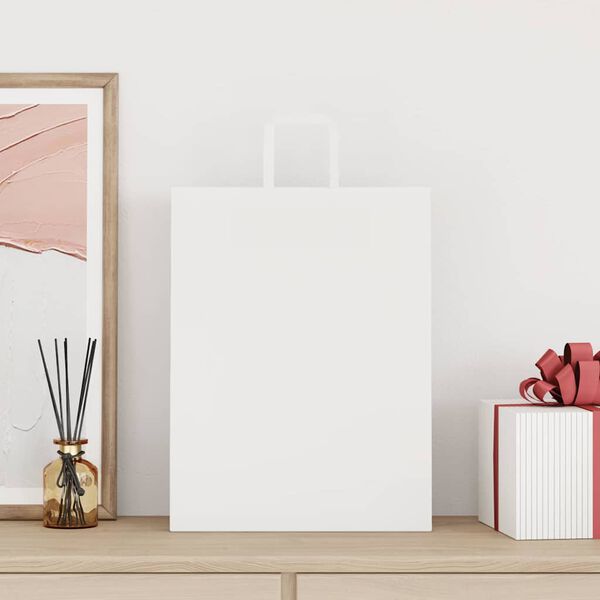 vidaXL papīra maisiņi 250 gab. ar rokturiem, balti, 32x12x42 cm