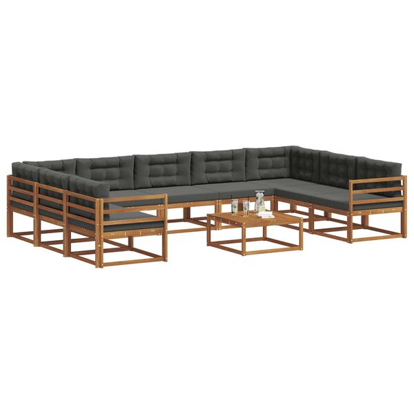 vidaXL Āra dīvānu komplekts ar spilvenu 10 pcs Dabisks un antracīts