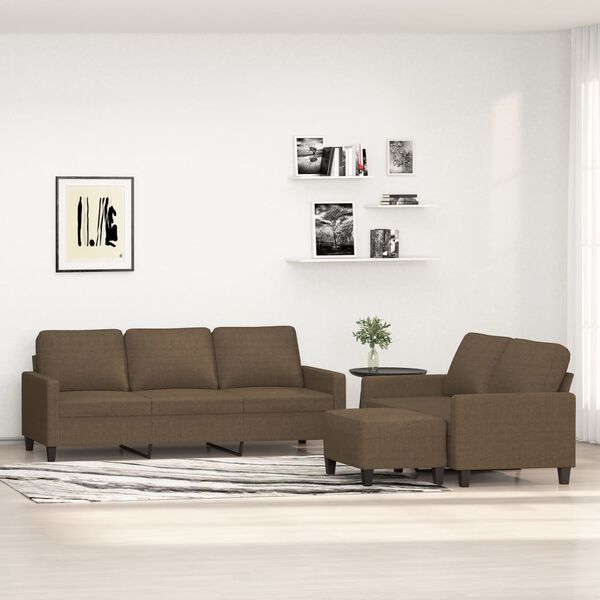 vidaXL trīsdaļīgs dīvānu komplekts ar spilveniem, brūns audums