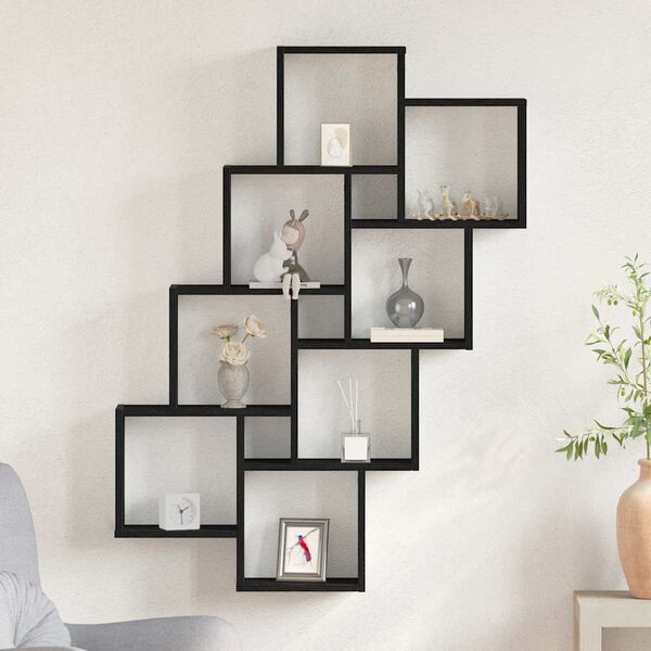 vidaXL Sienas plaukts ar plauktu Melns ozolkoks 90 x 15 x 119,5 cm