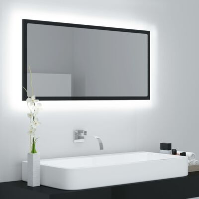 vidaXL vannasistabas spogulis, LED, spīdīgi melns, 90x8,5x37cm, akrils