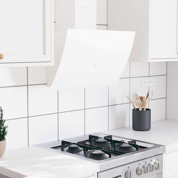 vidaXL tvaika nosūcējs, 60 cm, tērauds, rūdīts stikls, balts