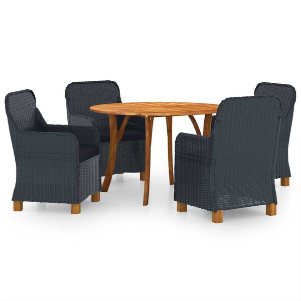 vidaXL 5-daļīgs dārza mēbeļu komplekts, tum&scaron;i pelēks