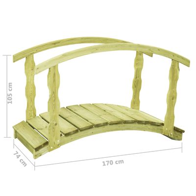 vidaXL dārza tiltiņš ar margām, 170x74x105 cm, impregnēts priedes koks